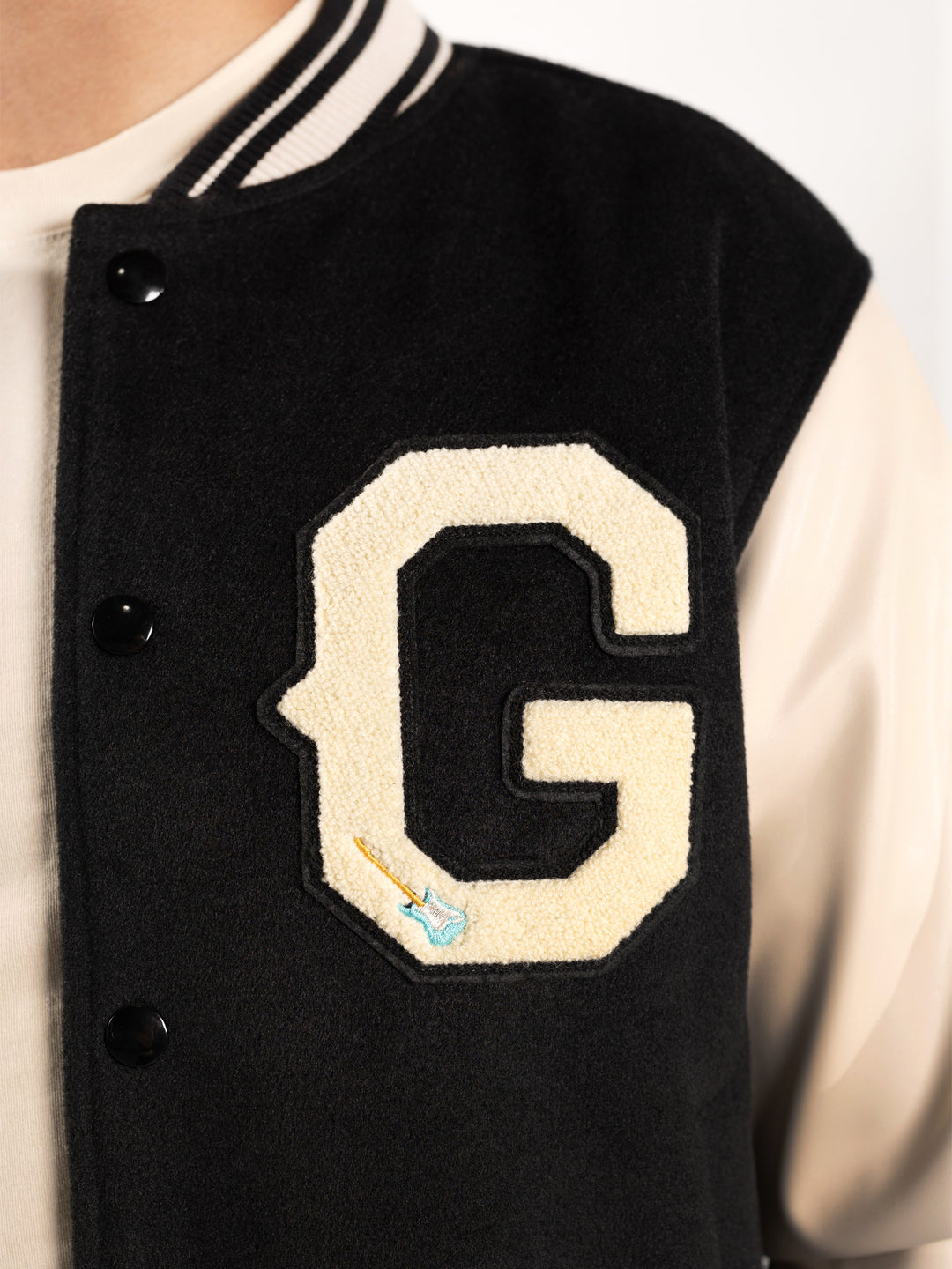 Beige & Black Varsity Jacket