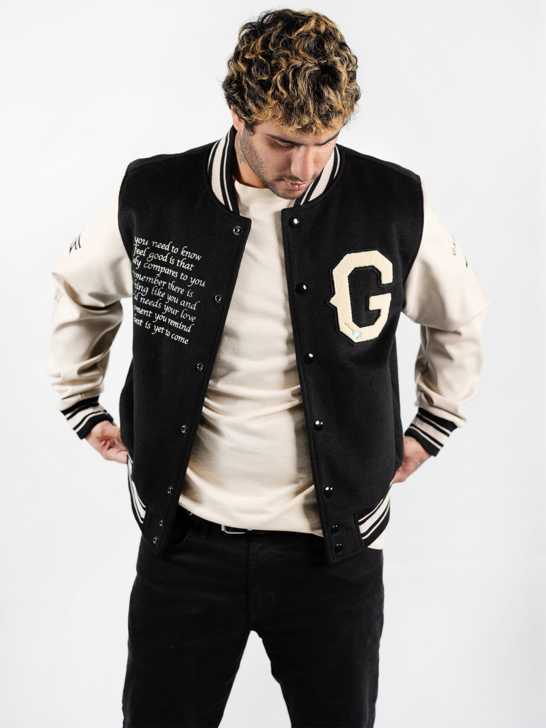 Beige & Black Varsity Jacket