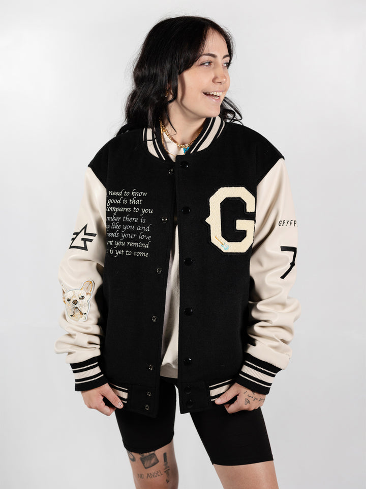 Beige & Black Varsity Jacket