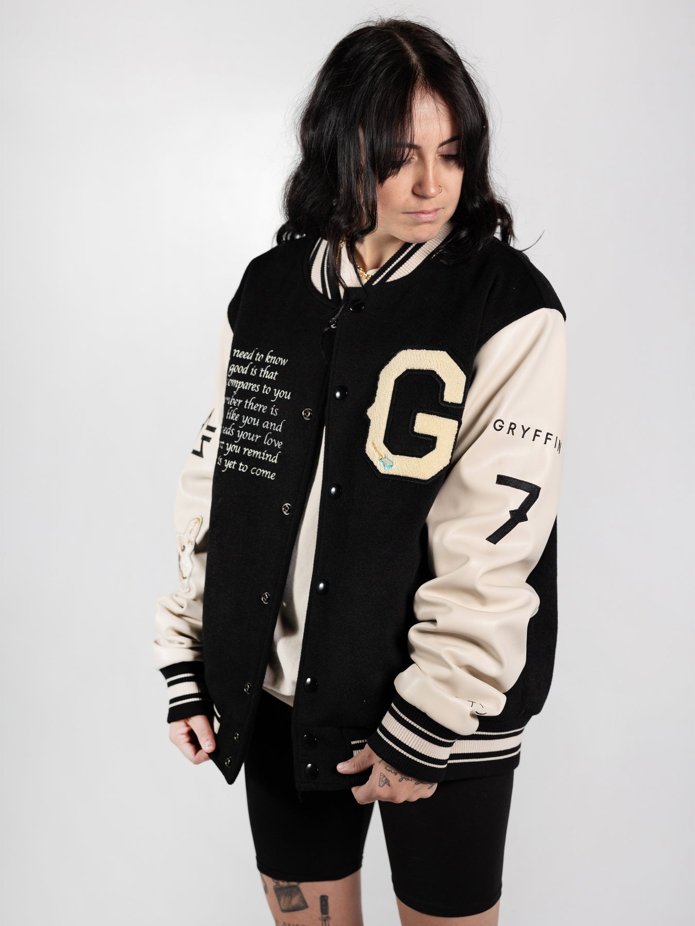 Beige Black Varsity Jacket Gryffin