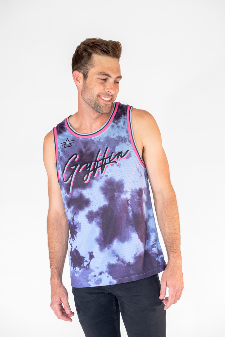 2020 Reversible Basketball Jersey - Side A: Black // Side B: Baby Blue Tie Dye