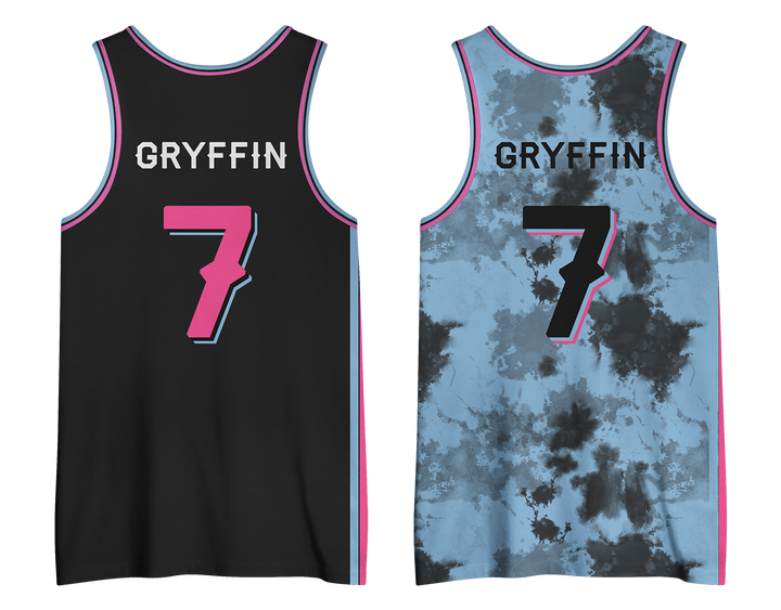 2020 Reversible Basketball Jersey - Side A: Black // Side B: Baby Blue Tie Dye