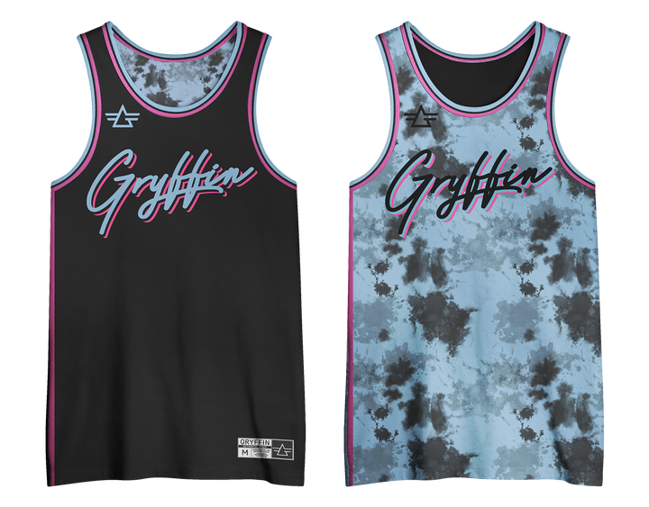2020 Reversible Basketball Jersey - Side A: Black // Side B: Baby Blue Tie Dye