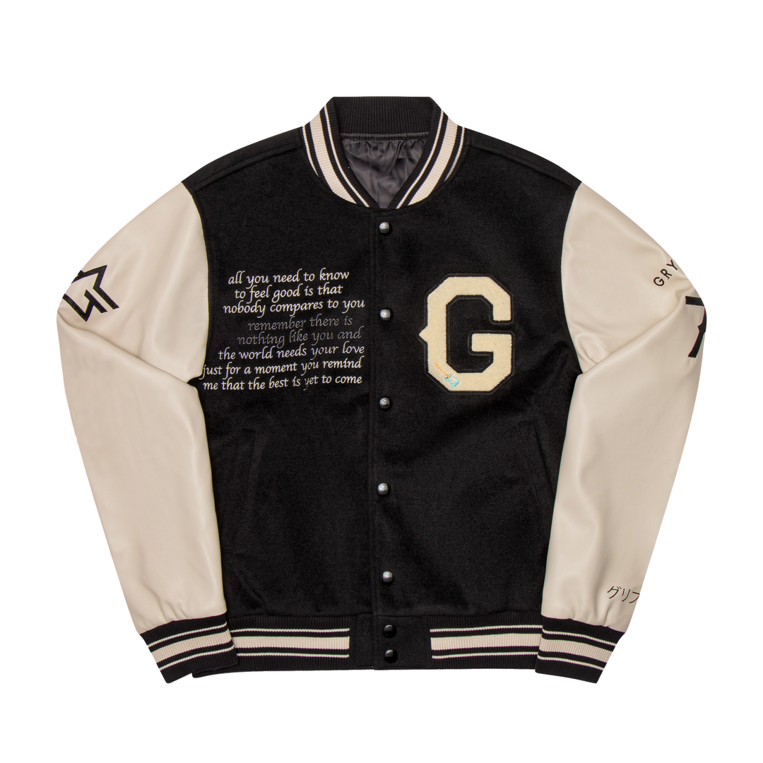 Beige & Black Varsity Jacket